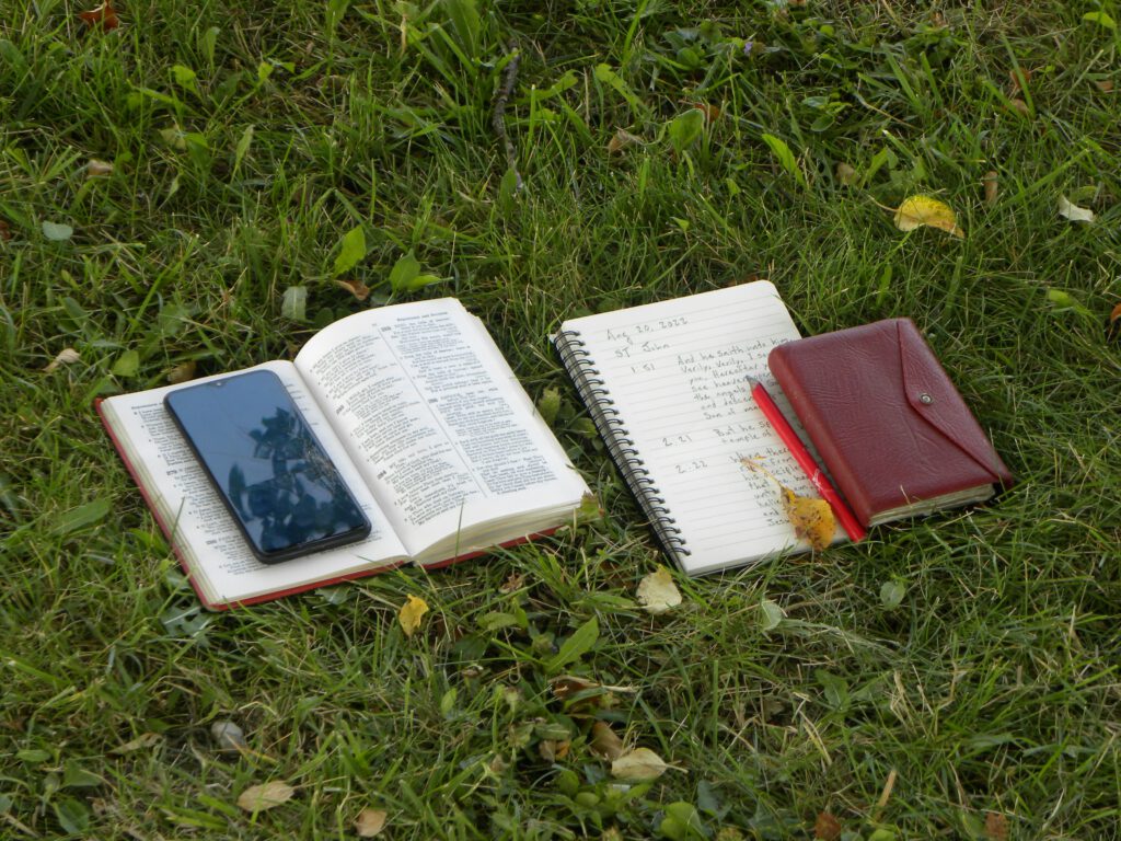 Notizbuch in einer Wiese Notizbuch in einer Wiese